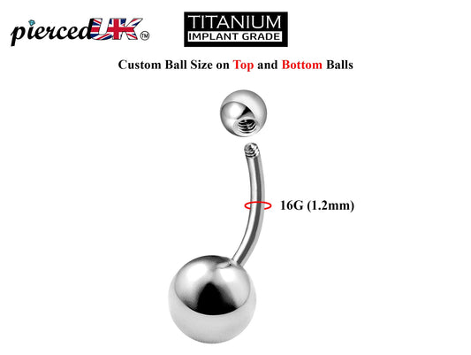 Titanium Belly Bar Plain Ball, Eyebrow Bar – (1.2mm) 16g Curved Barbell Piercing with Custom Ball Size 3mm to 8mm