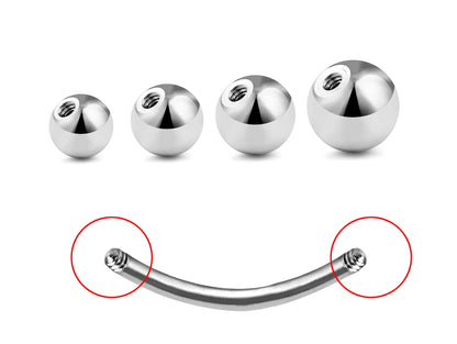 Titanium Belly Bar Plain Ball, Eyebrow Bar – (1.2mm) 16g Curved Barbell Piercing with Custom Ball Size 3mm to 8mm