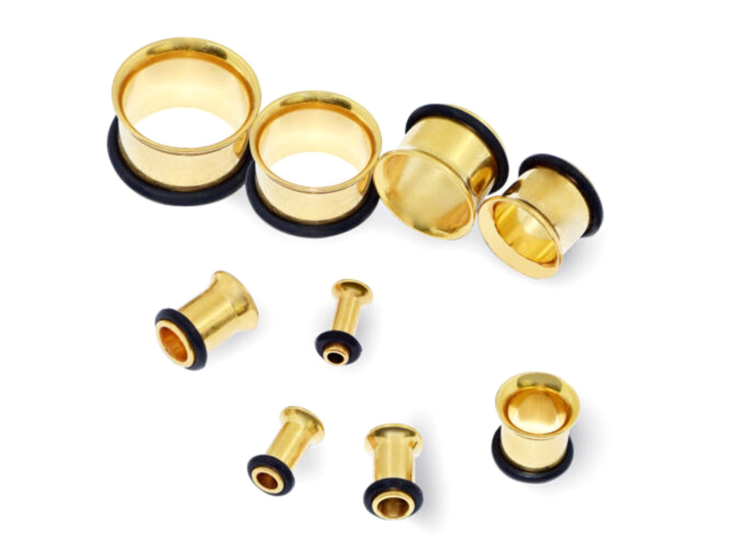 Gold Plated Plugs, Single Flare Tunnels - Titanium Plugs Earrings Stretchers with rubber O-ring for Ear Lobe Earring, Body Modification