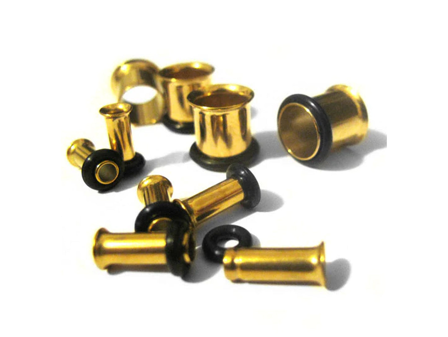 Gold Plated Plugs, Single Flare Tunnels - Titanium Plugs Earrings Stretchers with rubber O-ring for Ear Lobe Earring, Body Modification