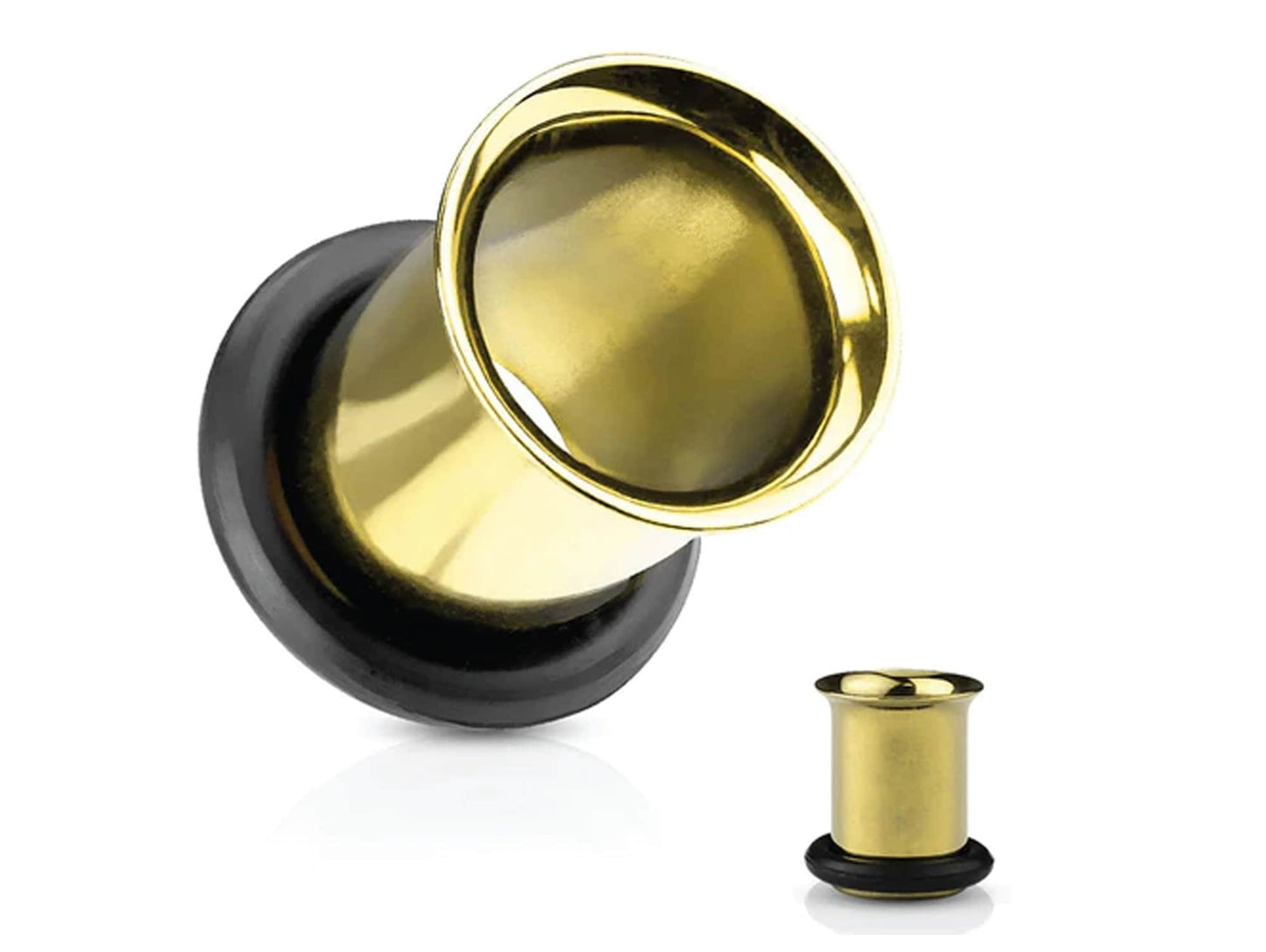 Gold Plated Plugs, Single Flare Tunnels - Titanium Plugs Earrings Stretchers with rubber O-ring for Ear Lobe Earring, Body Modification