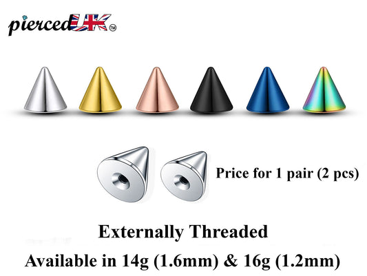 Spike Piercing, Pair of Color Spike and Cone Replacement Piercing Parts – 2 pieces – 16g, 14g Attachment for Barbell, Labret piercing kit