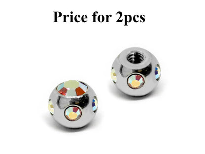 Replacement Piercing Parts, Loose Part – 1 Pair (2pcs) Multi Crystal Ball Attachment for lip labret, Barbell, Septum ring, Curved Barbell