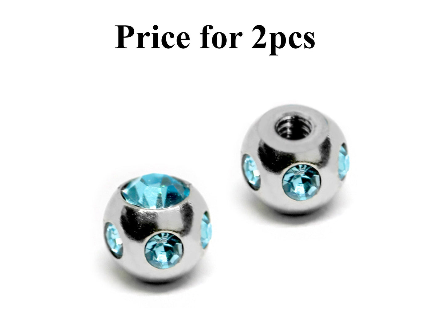 Replacement Piercing Parts, Loose Part – 1 Pair (2pcs) Multi Crystal Ball Attachment for lip labret, Barbell, Septum ring, Curved Barbell