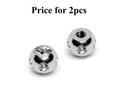 Replacement Piercing Parts, Loose Part – 1 Pair (2pcs) Multi Crystal Ball Attachment for lip labret, Barbell, Septum ring, Curved Barbell
