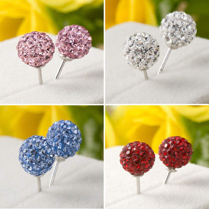 Glitter Ball Stud Earrings, Bling Ball - 2 Pairs of Multi Crystal Ball Silver Earring size 6mm and 8mm Ball - Choose in Many Colours