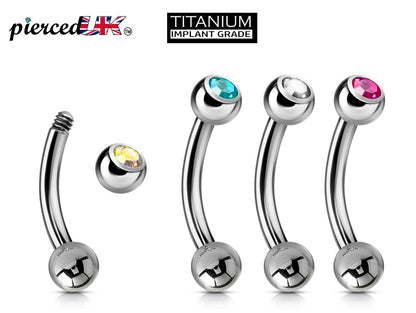 Titanium Curved Barbell, Daith Piercing - Single Jeweled Bent Barbell - 18g 16g 14g - Piercing for belly ring, Ear, Tragus, Helix