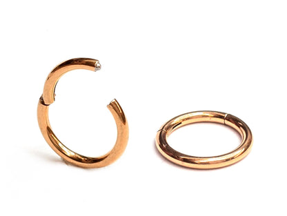 Rose Gold Hoop Earrings, Rose Gold Septum clicker - Titanium Nose Ring - 20G 18G 16G 14G - Diameter 6mm to 12mm - Rose Gold