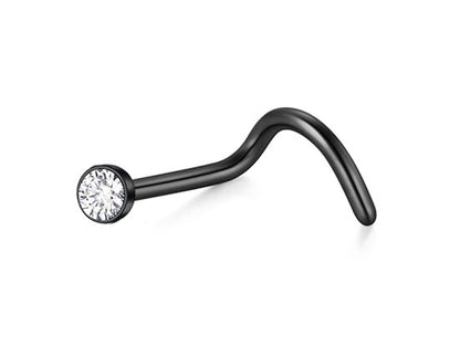 Nostril Jewellery with Stone CZ Crystals 20G (0.8mm) Titanium Fixed Nose Piercing- Stone Size 2mm - Nasallang Jewelry, Nose Ring, Nose Screw