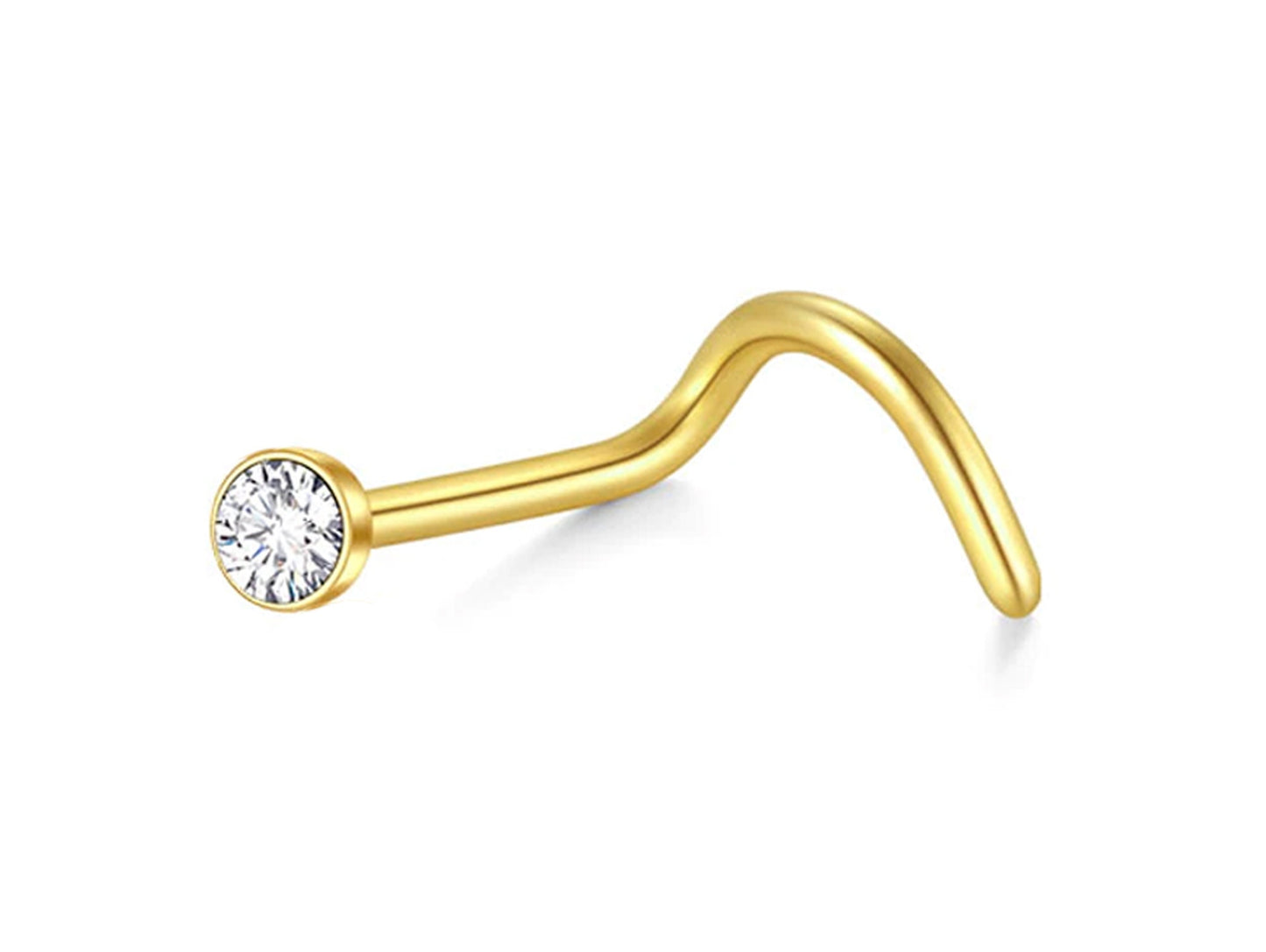 Nostril Jewellery with Stone CZ Crystals 20G (0.8mm) Titanium Fixed Nose Piercing- Stone Size 2mm - Nasallang Jewelry, Nose Ring, Nose Screw