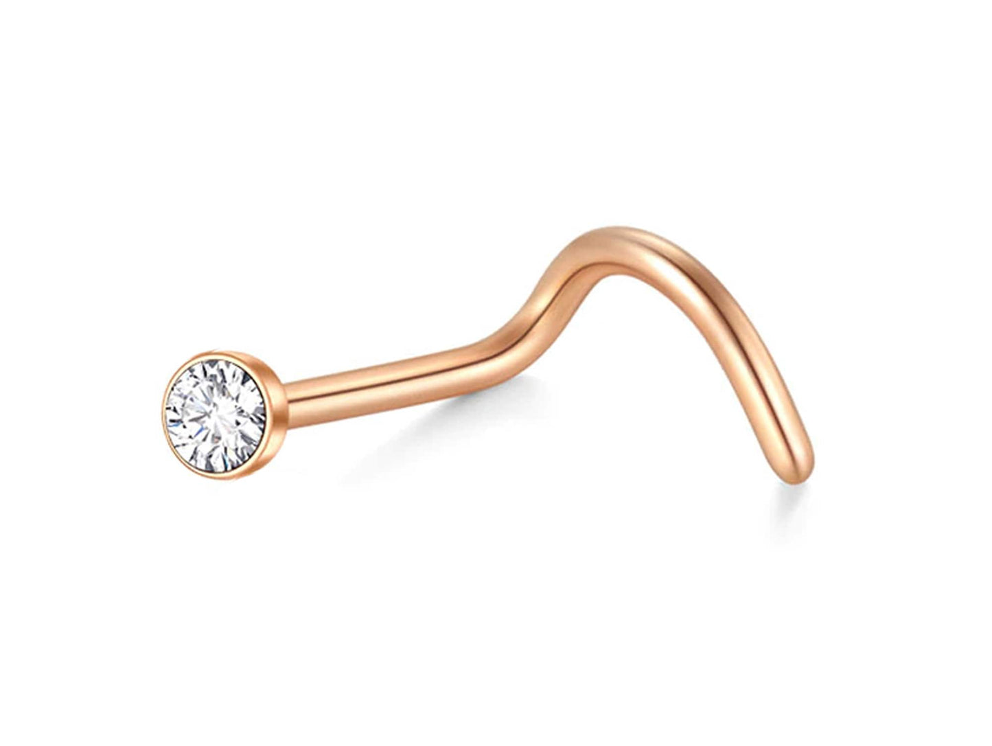 Nostril Jewellery with Stone CZ Crystals 20G (0.8mm) Titanium Fixed Nose Piercing- Stone Size 2mm - Nasallang Jewelry, Nose Ring, Nose Screw