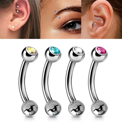 Titanium Curved Barbell, Daith Piercing - Single Jeweled Bent Barbell - 18g 16g 14g - Piercing for belly ring, Ear, Tragus, Helix