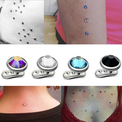 Titanium Dermal Piercing, Dermal Anchor – Micro Dermal Implant Piercing – 14g (1.6mm) and 5mm top Pyramid Gem – 3 Holes Dermal Base Plate