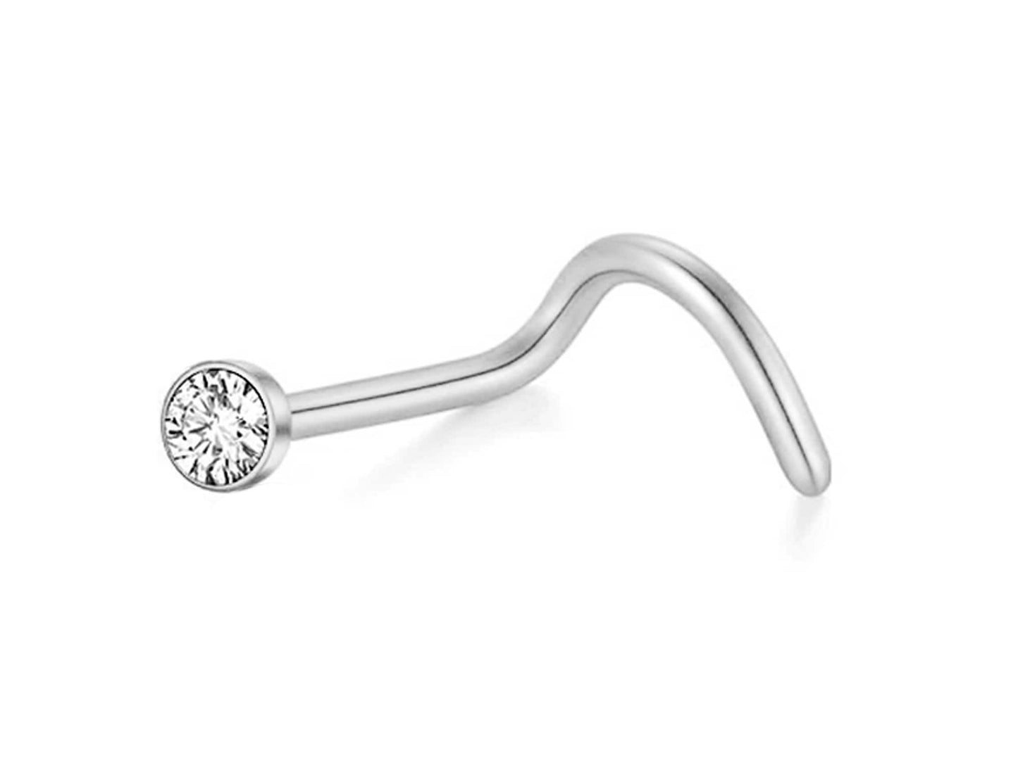 Nostril Jewellery with Stone CZ Crystals 20G (0.8mm) Titanium Fixed Nose Piercing- Stone Size 2mm - Nasallang Jewelry, Nose Ring, Nose Screw