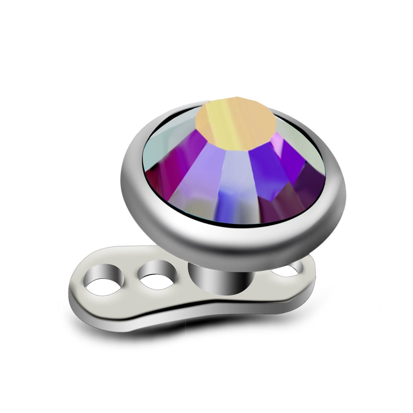 Titanium Dermal Piercing, Dermal Anchor – Micro Dermal Implant Piercing – 14g (1.6mm) and 5mm top Pyramid Gem – 3 Holes Dermal Base Plate