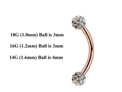 Rose Gold Curved Barbell, Eyebrow Bar – Custom Bent Barbell 18g 16g 14g Piercing for Daith, Vertical Labret and More