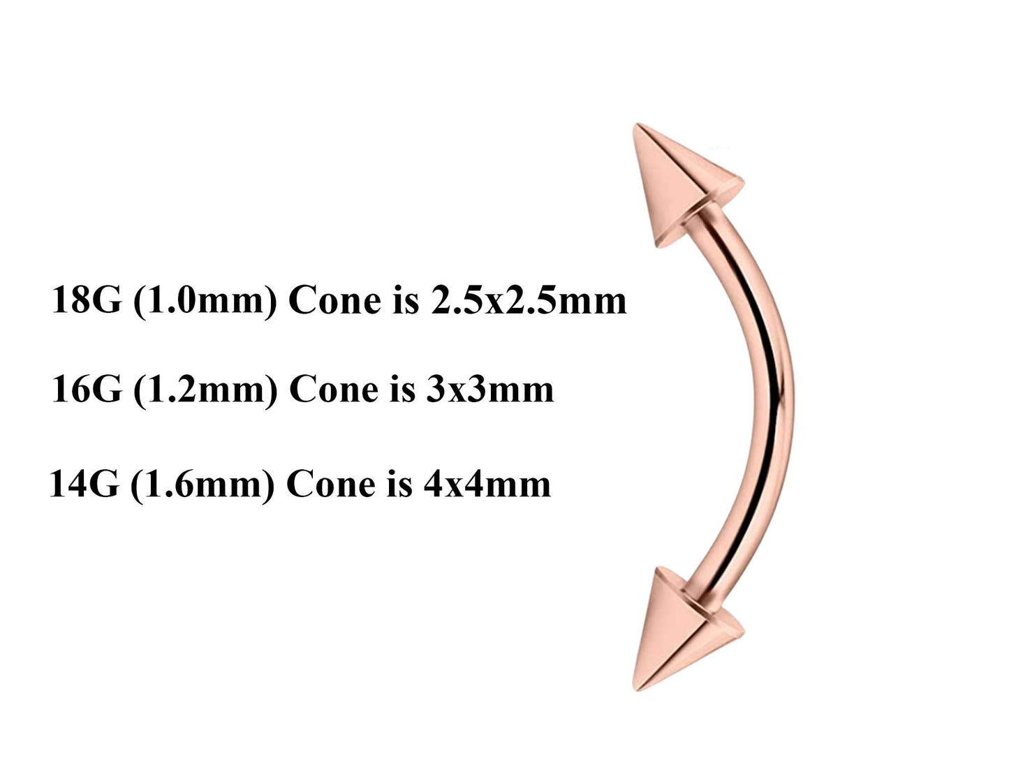 Rose Gold Curved Barbell, Eyebrow Bar – Custom Bent Barbell 18g 16g 14g Piercing for Daith, Vertical Labret and More