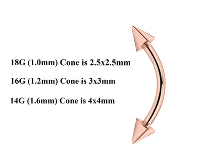 Rose Gold Curved Barbell, Eyebrow Bar – Custom Bent Barbell 18g 16g 14g Piercing for Daith, Vertical Labret and More