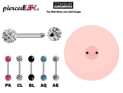 Titanium Nipple Barbell with Disco Ball CZ Crystal External Threaded 16g 14g Barbell Studs Body Piercing for Tongue Bar, Earring, Cartilage