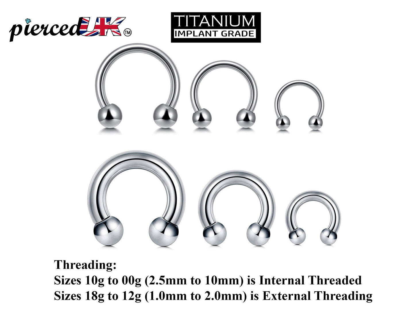 Titanium Horseshoe Barbell, Septum Ring - Nose Ring- 00G, 0G, 1G, 2G, 4G, 6G, 8G, 10G, 12G, 14G 16G, 18G - Sizes 6mm to 19mm