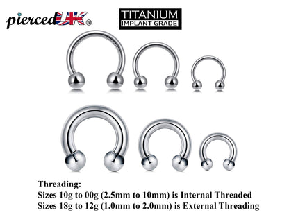 Titanium Horseshoe Barbell, Septum Ring - Nose Ring- 00G, 0G, 1G, 2G, 4G, 6G, 8G, 10G, 12G, 14G 16G, 18G - Sizes 6mm to 19mm