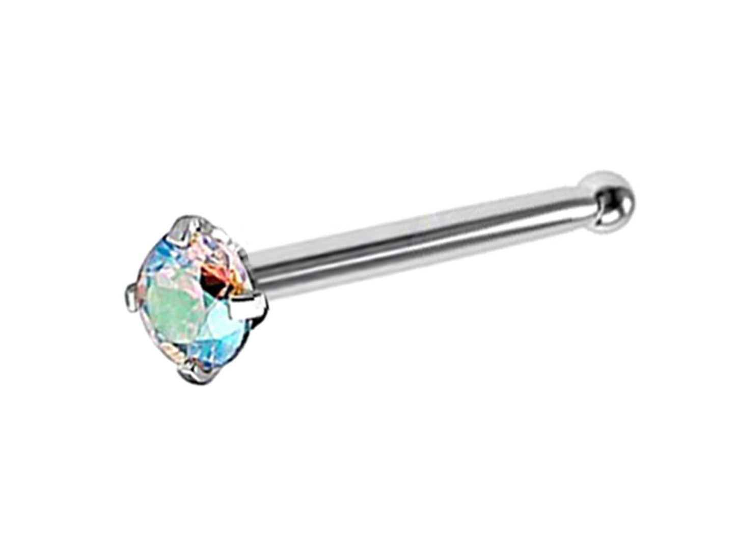Nose Pin, Nose Studs - Nose Bone Stud with Prong Set CZ Crystals - Nose Piercing Size 18g (1.0mm)