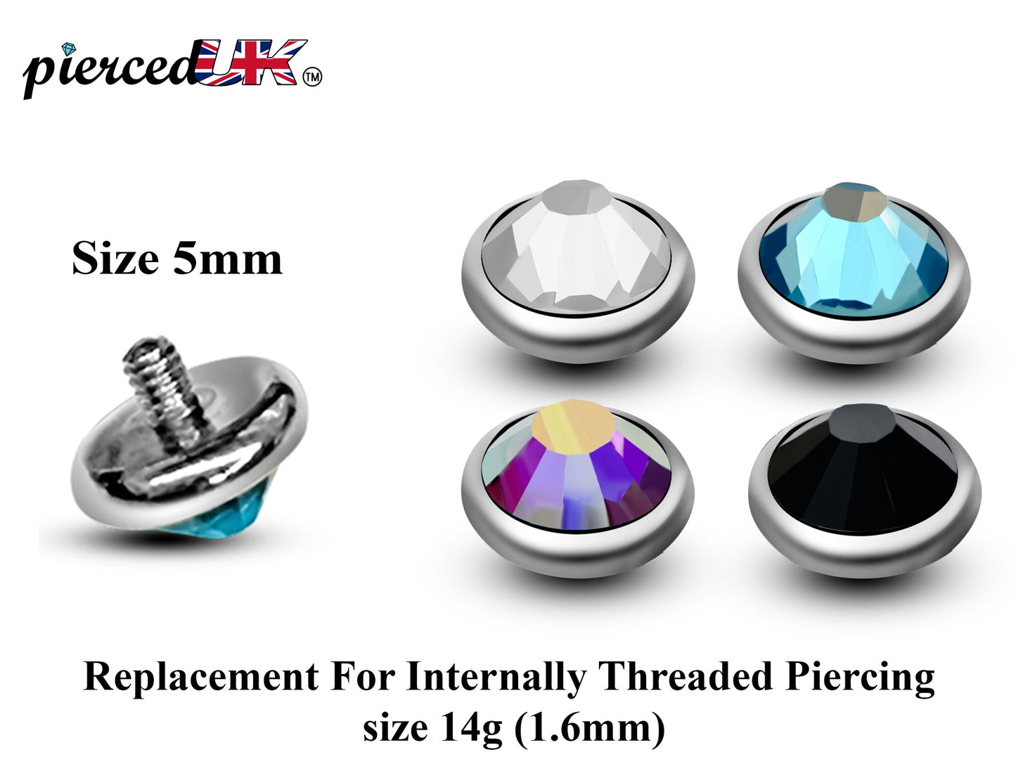 Replacement Piercing Parts, Loose Part – 2pcs  –14g Attachment for internally threaded Piercing like Dermal Anchor, Surface Piercing, labret