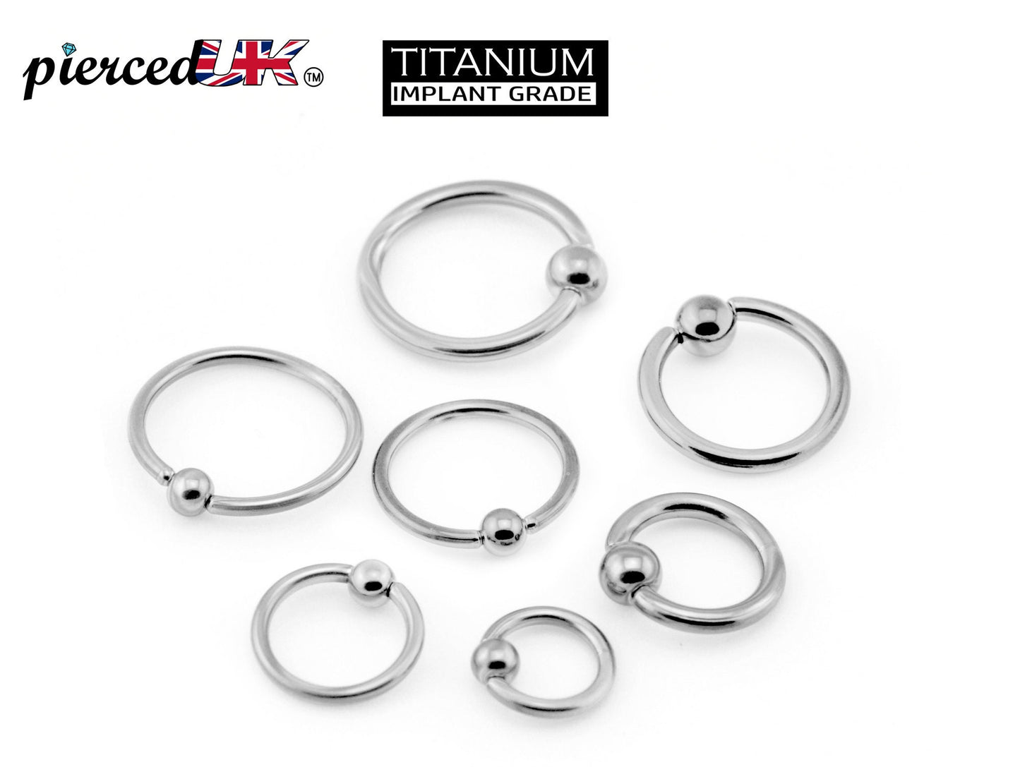 Titanium Captive Bead Ring, Captive Nose Ring – Piercings for Ear, Septum Ring, Lip, Nipple Rin Gauge 18g to 0g – Big Gauge with Spring Ball
