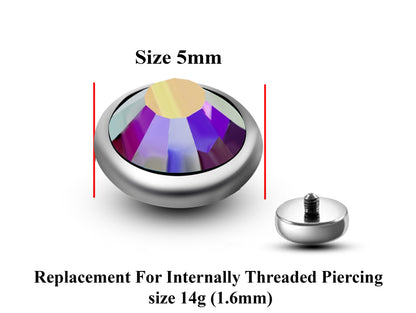 Replacement Piercing Parts, Loose Part – 2pcs  –14g Attachment for internally threaded Piercing like Dermal Anchor, Surface Piercing, labret