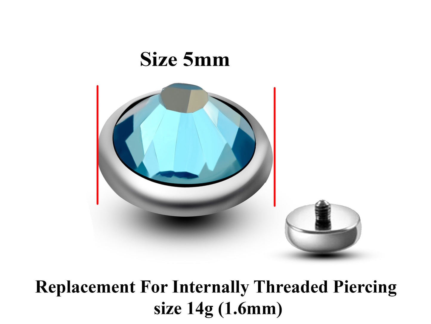 Replacement Piercing Parts, Loose Part – 2pcs  –14g Attachment for internally threaded Piercing like Dermal Anchor, Surface Piercing, labret