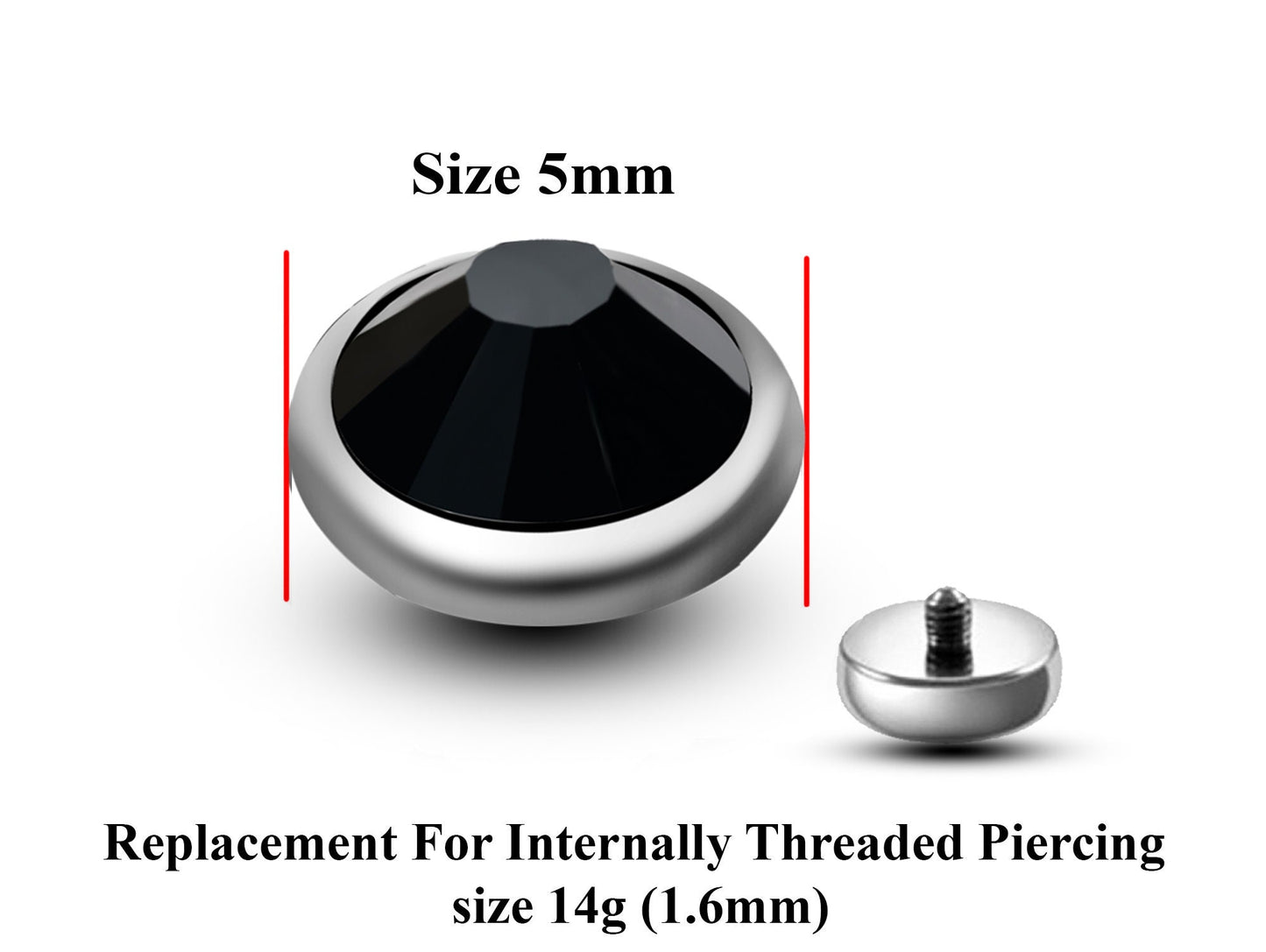 Replacement Piercing Parts, Loose Part – 2pcs  –14g Attachment for internally threaded Piercing like Dermal Anchor, Surface Piercing, labret