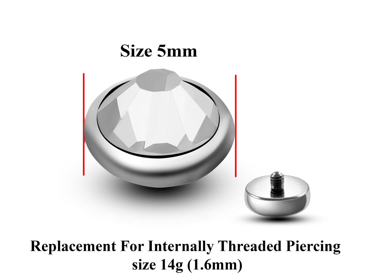 Replacement Piercing Parts, Loose Part – 2pcs  –14g Attachment for internally threaded Piercing like Dermal Anchor, Surface Piercing, labret