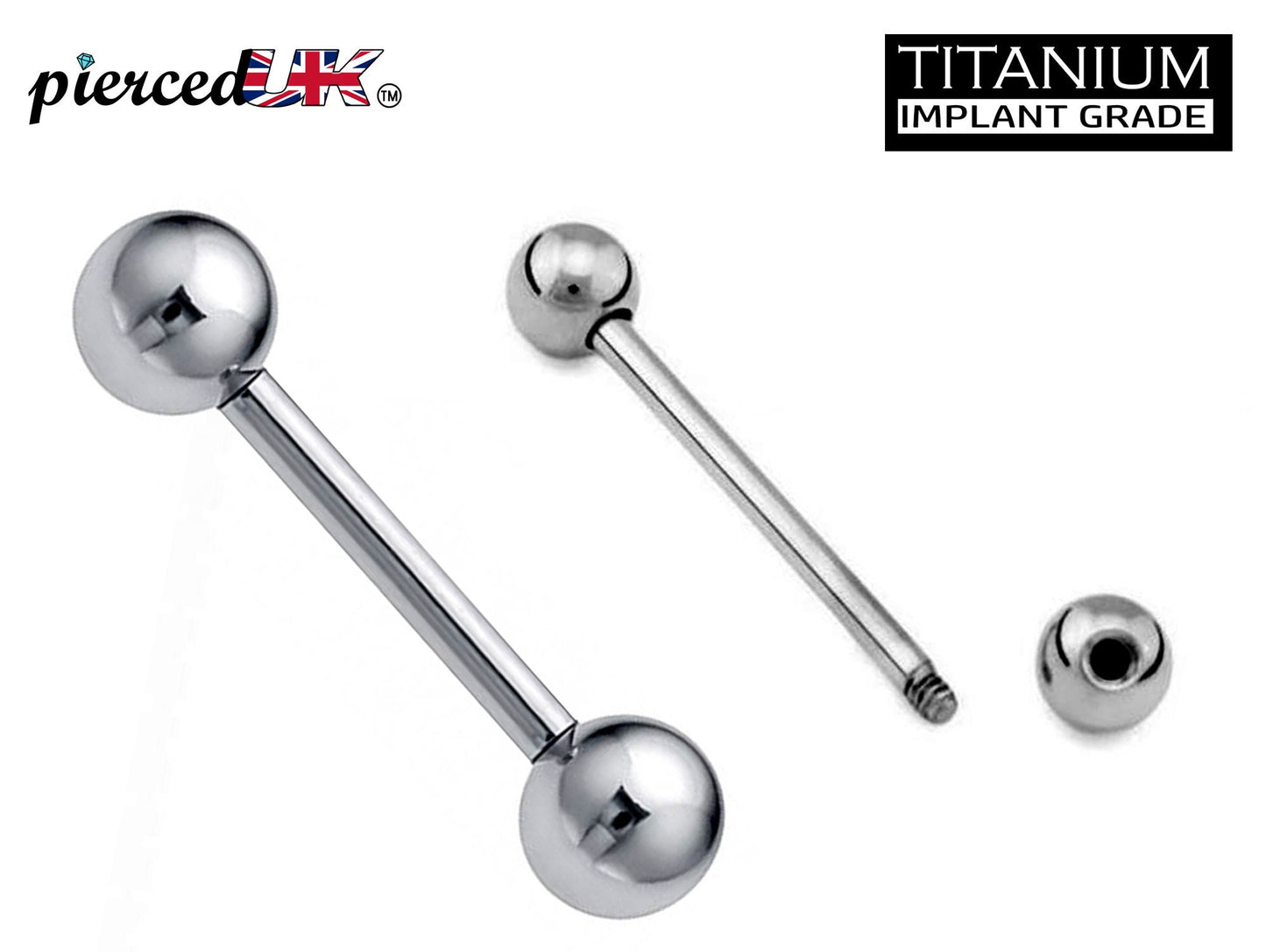 Titanium Barbell, Industrial Piercing – 18g, 16g, 14g – Piercing for Tongue, Nipple Piercing, Ear and More – Size from 6mm to 44mm