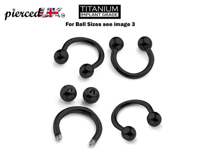 Titanium Black Horseshoe Septum Ring, Nose Piercing - 1pc to 4pc Circular Barbell (CBB) - 18g, 16g, 14g size 6mm to 16mm