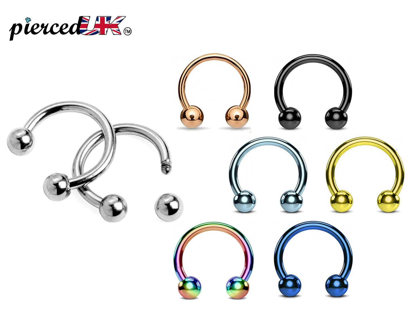 Circular Barbell Piercing, Horseshoe Septum Ring - 18G, 16G, 14G - Sizes 6mm to 16mm - Piercing for Nose, Eyebrow, Ears, Lip Ring, Nipple.