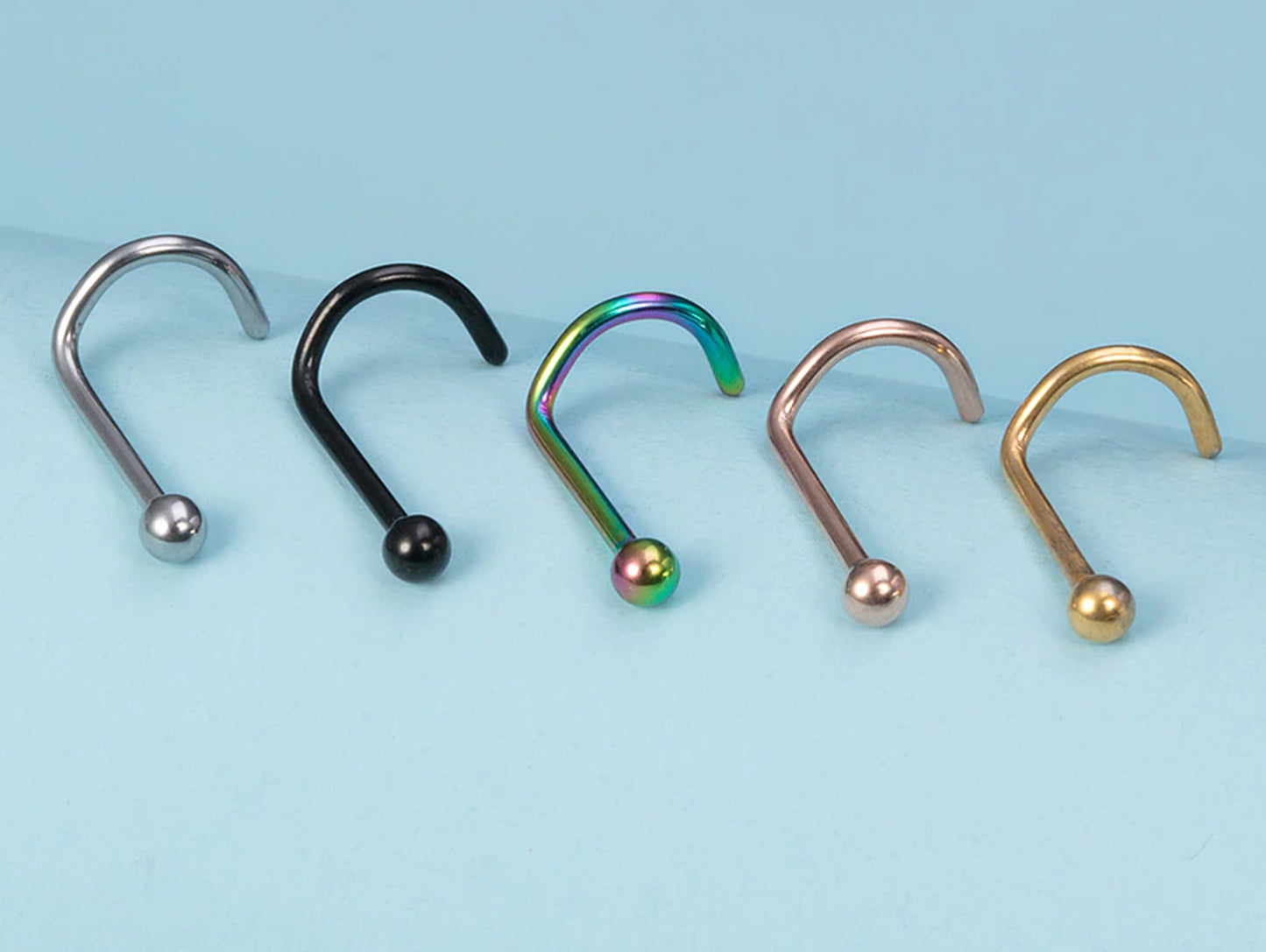 Nose Stud Screw Piercing - Titanium Nostril Jewellery 20g 18g 16g Curve Nose Ring in many Colours - Nasallang Nose Studs, Indian Nose Ring