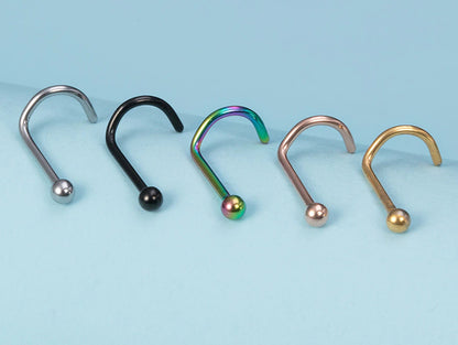 Nose Stud Screw Piercing - Titanium Nostril Jewellery 20g 18g 16g Curve Nose Ring in many Colours - Nasallang Nose Studs, Indian Nose Ring