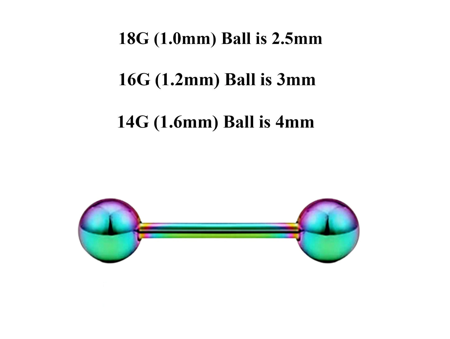 Rainbow Barbell Stud, Industrial Piercing – Custom Barbell Piercing 18g, 16g, 14g Body Jewellery for Nipple, Eyebrow, Tongue Bar and More
