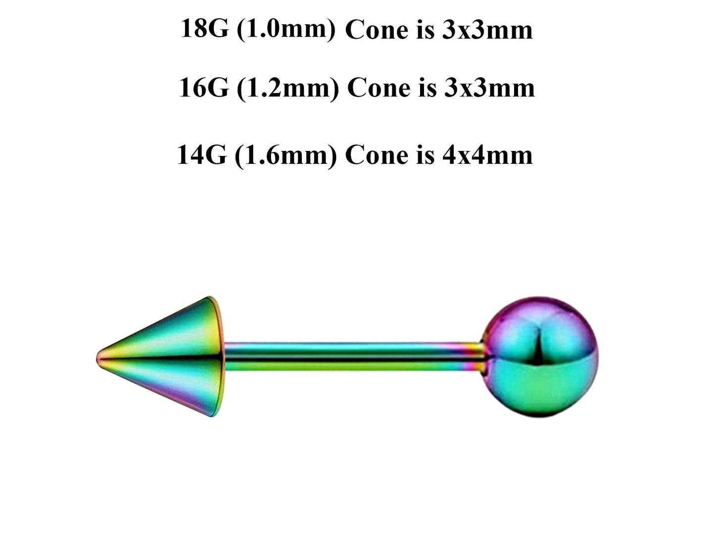 Rainbow Barbell Stud, Industrial Piercing – Custom Barbell Piercing 18g, 16g, 14g Body Jewellery for Nipple, Eyebrow, Tongue Bar and More