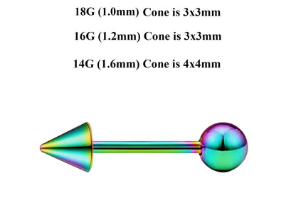 Rainbow Barbell Stud, Industrial Piercing – Custom Barbell Piercing 18g, 16g, 14g Body Jewellery for Nipple, Eyebrow, Tongue Bar and More