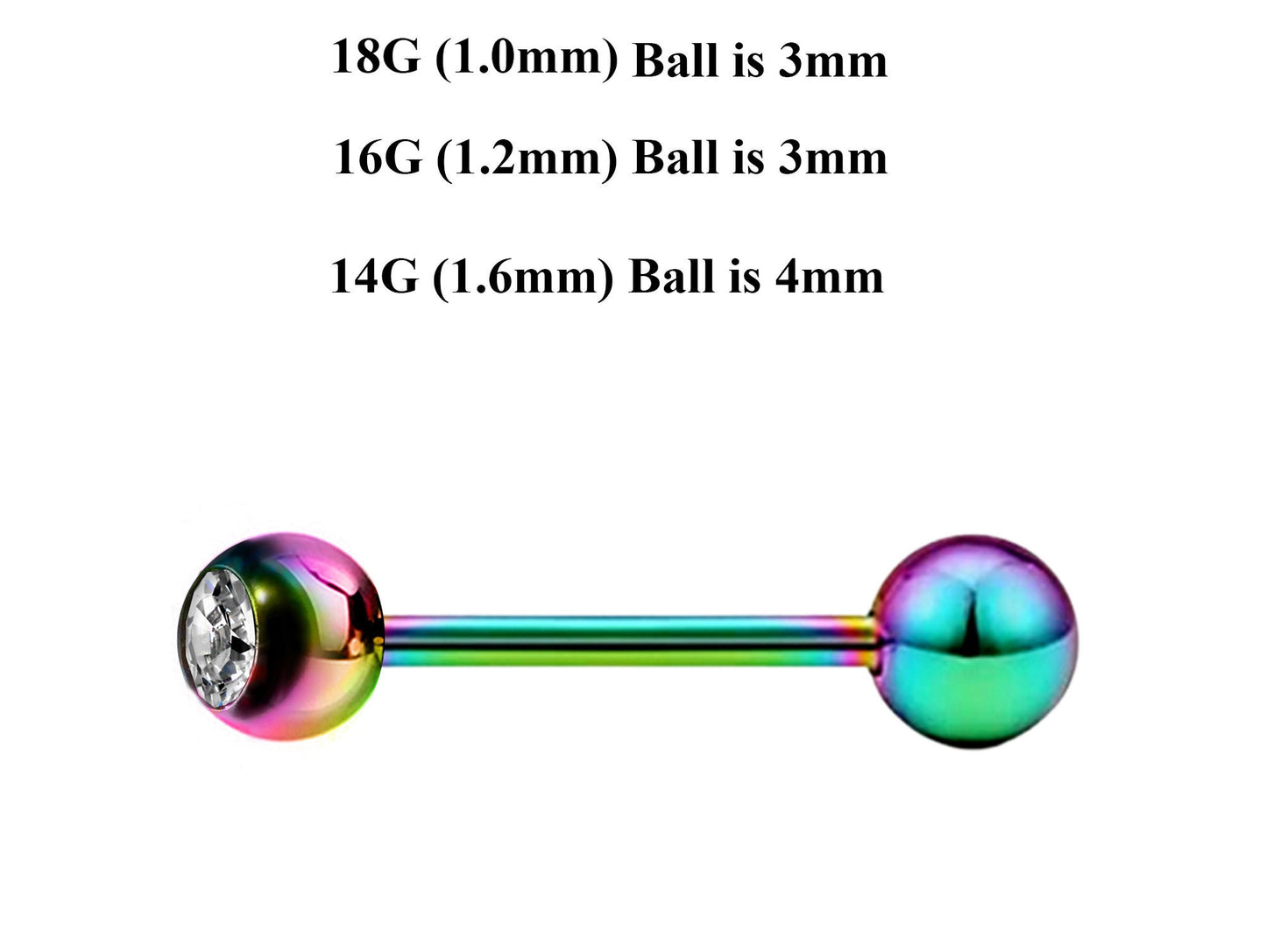 Rainbow Barbell Stud, Industrial Piercing – Custom Barbell Piercing 18g, 16g, 14g Body Jewellery for Nipple, Eyebrow, Tongue Bar and More