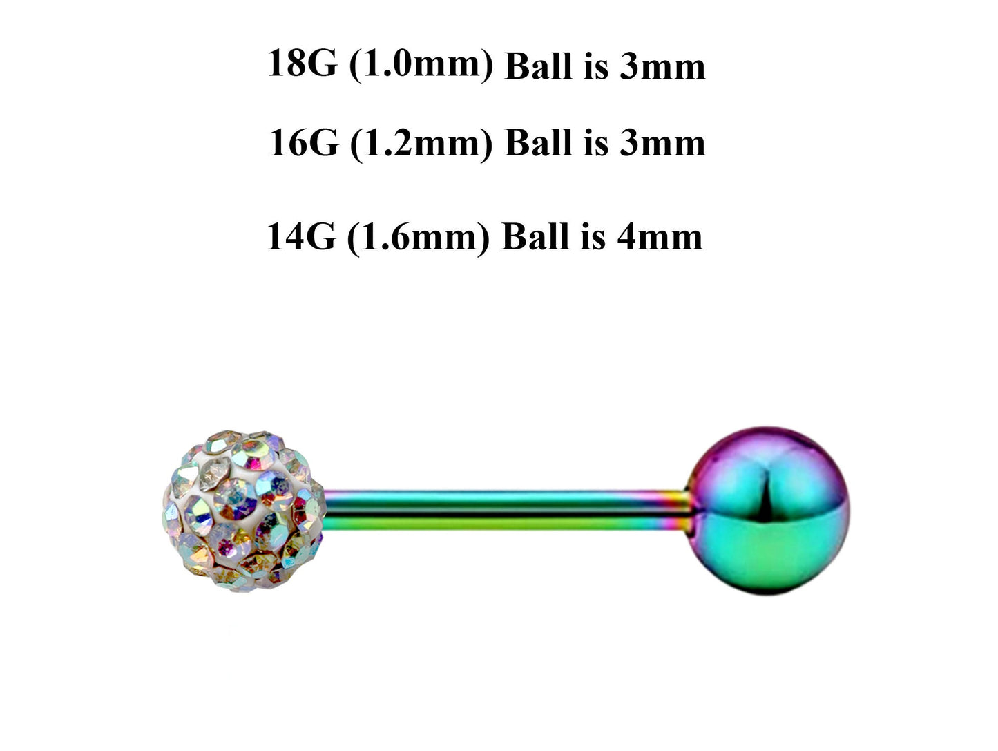 Rainbow Barbell Stud, Industrial Piercing – Custom Barbell Piercing 18g, 16g, 14g Body Jewellery for Nipple, Eyebrow, Tongue Bar and More