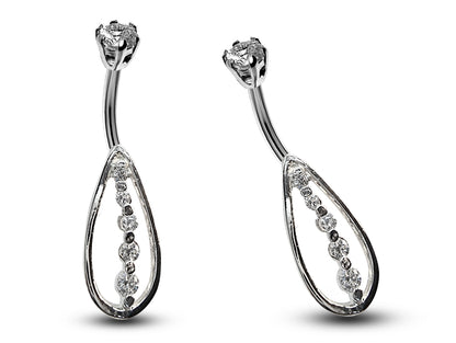 Silver Belly Button Piercing, Belly Bars - Tear Drop Belly Ring with Round Quality CZ Crystals - Navel Ring - 16g (1.6mm) Length is 10mm