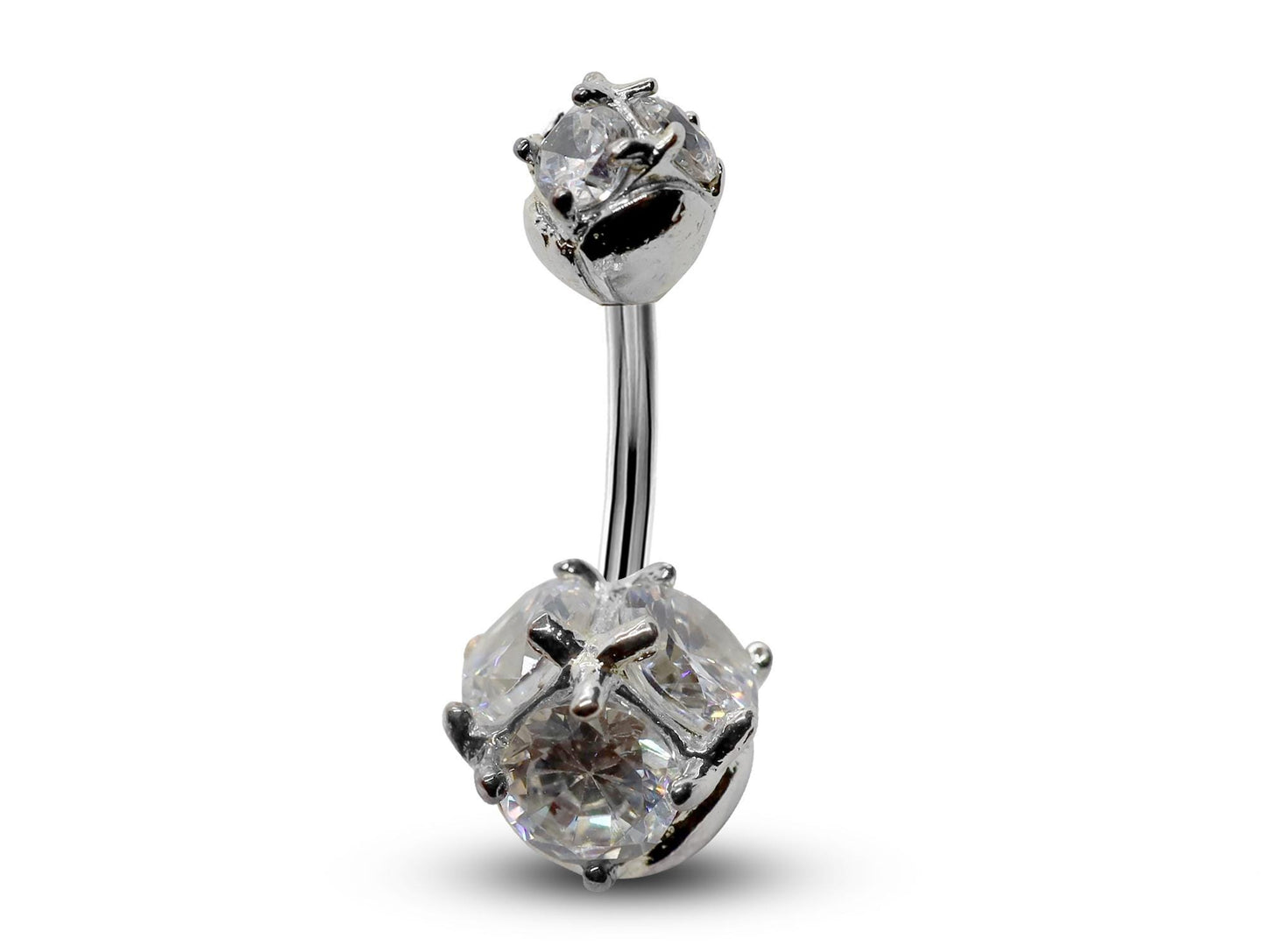 Silver Belly Bars, Navel Ring - Triple Round Crystal Belly Piercing - Prong Setting  - Navel Jewelry - 16g (1.6mm) Length is 10mm