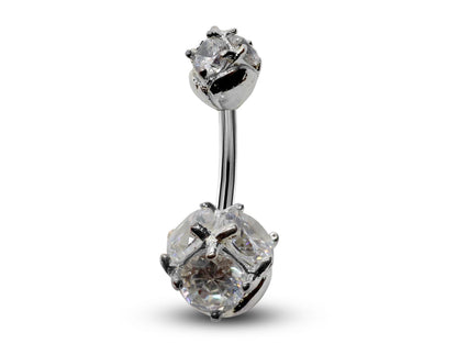 Silver Belly Bars, Navel Ring - Triple Round Crystal Belly Piercing - Prong Setting  - Navel Jewelry - 16g (1.6mm) Length is 10mm