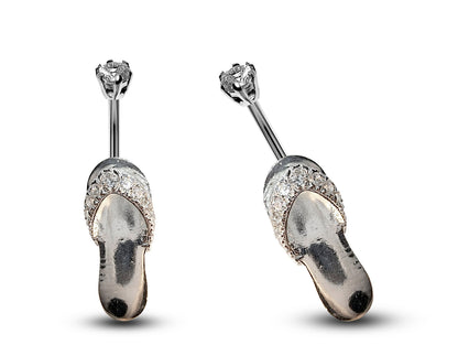 Silver Belly Button Rings, Navel Piercing - Sleeper Belly Piercing with High Quality CZ Crystals -Navel Jewelry-16g (1.6mm) Length is 10mm