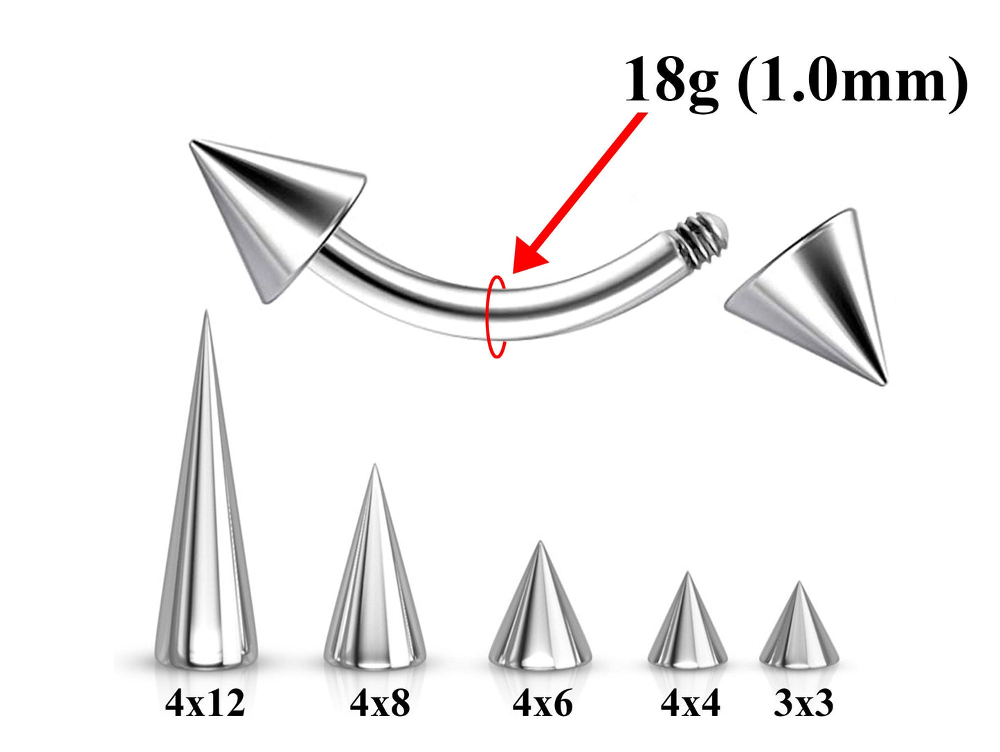 Curved Barbell Piercing, Daith Earring - Bent Spike Barbell Piercing  - 18g 16g, 14g - Piercing for Eyebrow, Ear, Belly Ring, and More