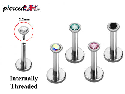 Lip Labret Stud Piercing, 5pcs Lip Jewellery Internally Threaded with Zircon Crystals