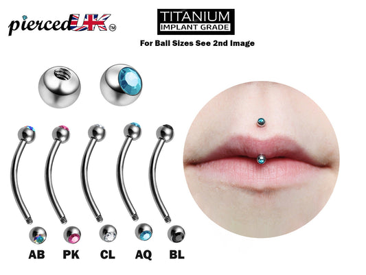 Titanium Jestrum Lip Piercing, Curved Bar Jewelry with Gem Ball Crystal 18g 16g 14g Bent Barbell Body Piercing also for Rook, Daith, Eyebrow