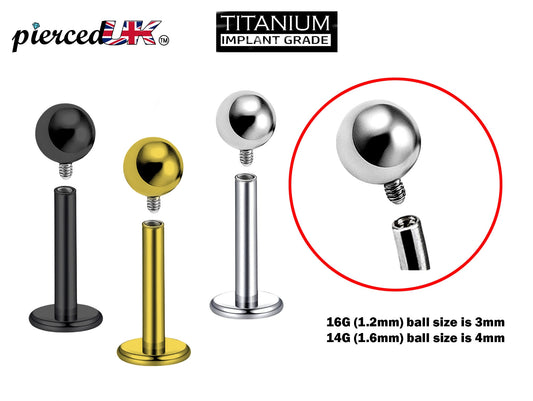 Titanium Internal Labret Stud Piercing, Lip Piercing - 16G 14G Body Piercing Tragus Earring, Flat Back Lip Jewellery